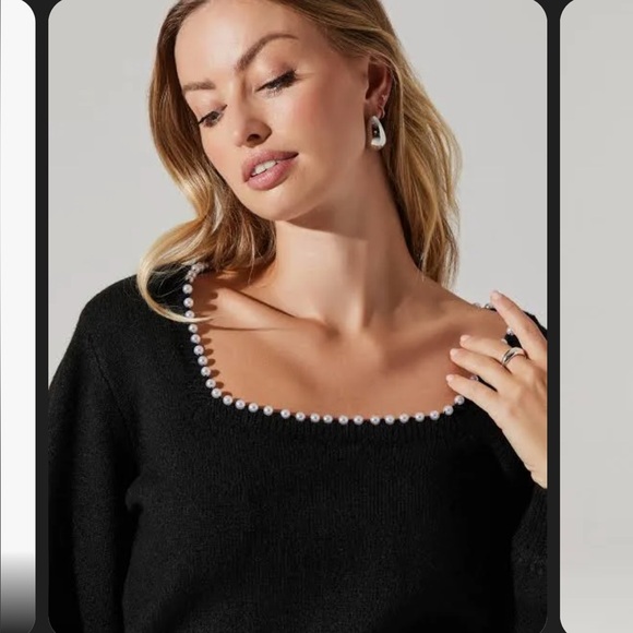 ASTR pearl lined square neck sweater - Picture 2 of 6